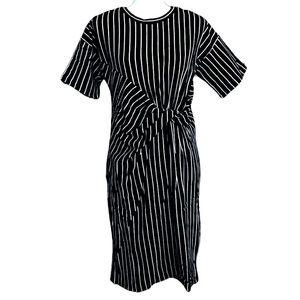 NWT Very J Black & White Stripe Front Knot Midi Dress Women’s Size Small